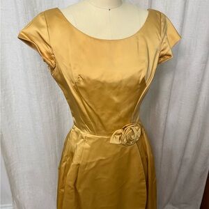 1950s GOLD SATIN COCKTAIL DRESS SMALL
